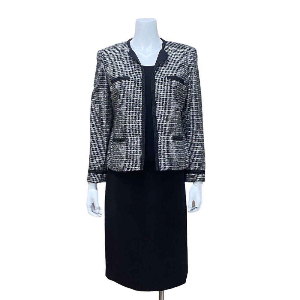 3 Piece Skirt Suit Black White Blazer 12 Petite Lined Career Business